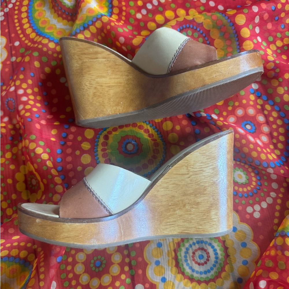 4 Inch Solid Wood Patchwork Platform Slip On Wedge Heel, 6.5. Made In Brazil.